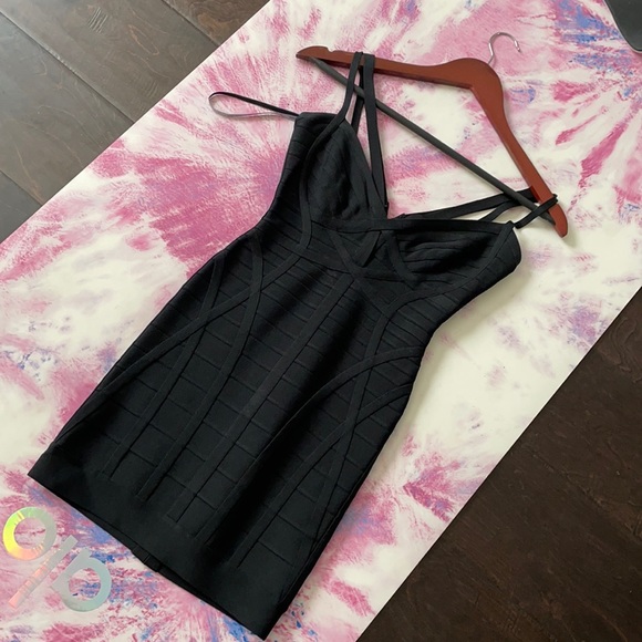 Herve Leger Black Double strap Black Mini Dress XS